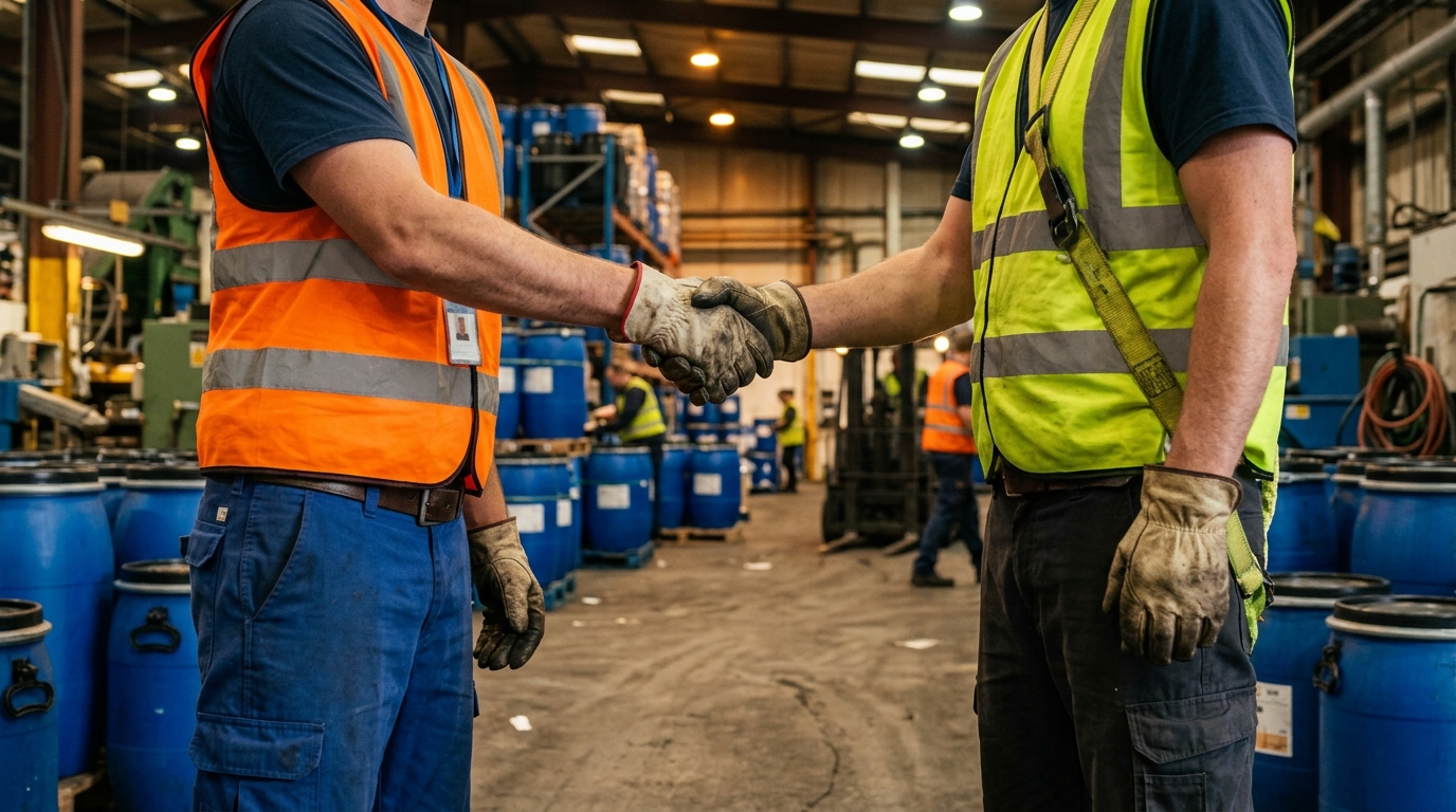 Recycling professionals at an industrial facility